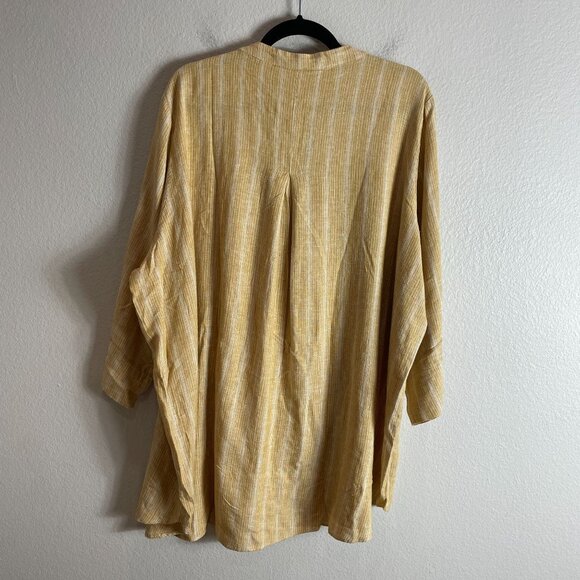 Isaac Mizrahi Live Bridgehampton Womens Plus 2X Mustard Striped Linen Tunic Top - Picture 9 of 9